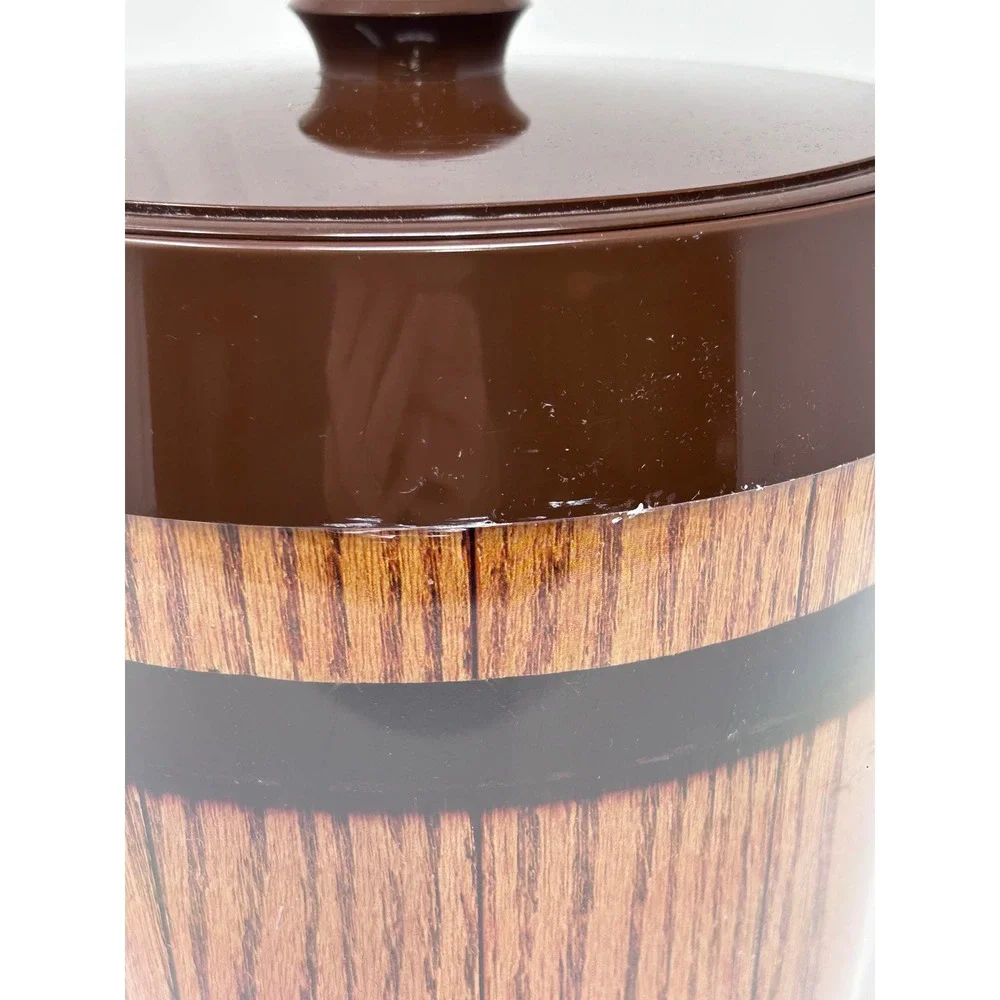 Dart Industries Old Oaken Bucket 1976‎ Ice Bucket Cooler Lid Handles Wood Grain